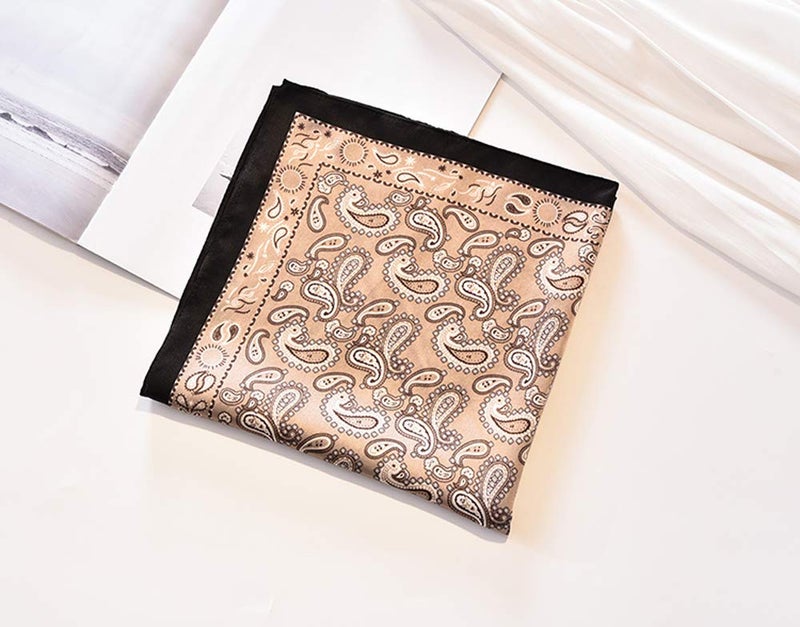 MEISEE Pure Natural Mulberry Silk Scarfs Women Small Square Scarf 21" x 21" Breathable Lightweight Neckerchief Printed Headscarf (A20 Khaki) - Image 2